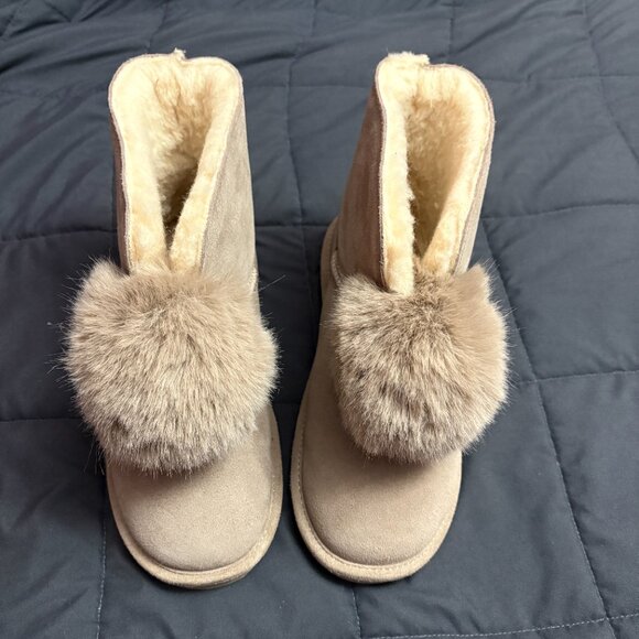 BearPaw "Liv" Suede Pom-Pom Boot w/Rain Repellent - Size: 7.5 - Almost New - Picture 2 of 16